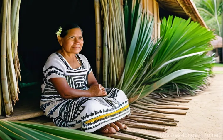 통가 전통 의상 타오발라 - **Prompt:** A vibrant young Tongan woman is confidently walking down a bustling street in Nukualofa,...