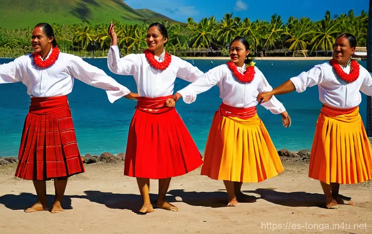 통가의 민속 예술과 공연 문화 - **Prompt:** A group of Tongan women, aged 30s to 70s, collaboratively creating "Ngatu" (tapa cloth) ...