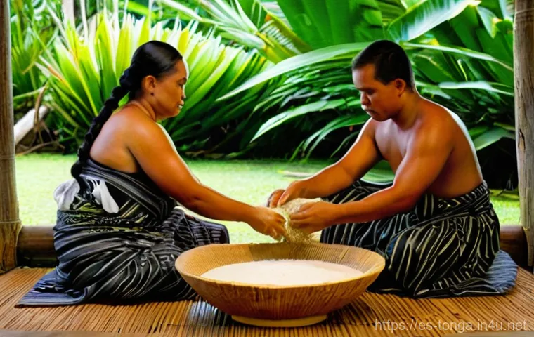 통가의 민속 예술과 공연 문화 - **Prompt:** A vibrant and dynamic performance of the Tongan national dance, "Lakalaka," taking place...