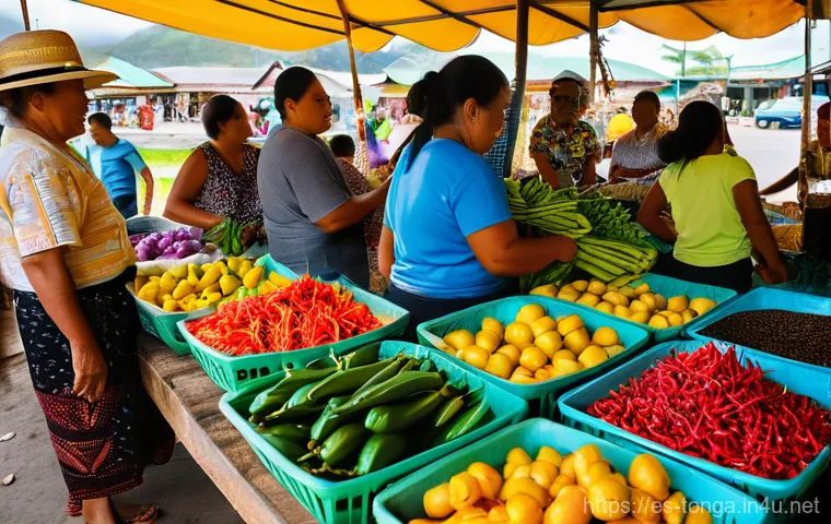 통가에서 유행하는 길거리 음식 - Image Prompt 1: The Vibrant Nuku'alofa Market**