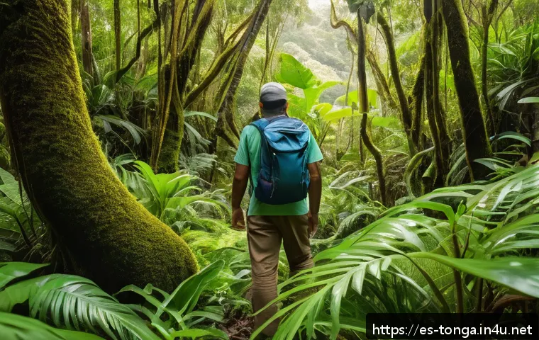 통가에서 유명한 자연 보호구역 - A vibrant tropical forest scene on Tongatapu island featuring endemic birds like the piha perched am...